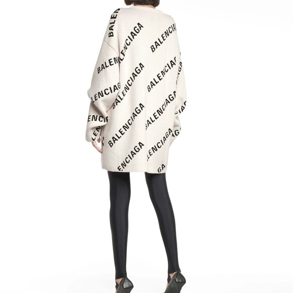 Balenciaga Sweaters - Balenciaga All-Over Logo Knit Sweater – Beige/Black – Size M (Unisex)
